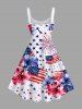 Plus Size Patriotic American Flag Fireworks Hibiscus Floral Print Hawaii A Line Tank Dress -  