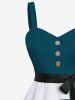 Plus Size Octopus Sailboat Sea Waves Bird Print Hawaii Cruise Button A Line Dress with Removable Belt -  