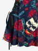 Skull Rose Flower Heart Diamond Print Lace Up A Line Tank Dress -  