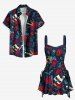 Skull Rose Flower Heart Diamond Print Lace Up A Line Tank Dress -  