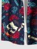 Plus Size Skull Rose Flower Heart Diamond Print Button Pocket Shirt For Men -  