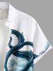 Chemise grande taille à imprimé pieuvre, voilier, vagues, oiseaux, croisière hawaïenne, boutonnée et poche pour homme - Blanc 4XL