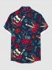 Chemise grande taille à imprimé tête de mort, rose, cœur, diamants, avec poches boutonnées pour homme - Bleu profond 6XL