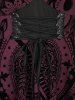 Robe débardeur gothique grande taille à œillets, lacets, froncée, croisée, florale, floquée, volants superposés, épaules dénudées, coupe trapèze - Rouge foncé 1X | US 14-16