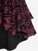 Robe débardeur gothique grande taille à œillets, lacets, froncée, croisée, florale, floquée, volants superposés, épaules dénudées, coupe trapèze - Rouge foncé 1X | US 14-16