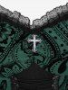 Gothic Plus Size Grommets Lace Up Ruched Cross Floral Flocking Layered Ruffles Cold Shoulder A Line Tank Dress -  