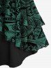 Gothic Plus Size Grommets Lace Up Ruched Cross Floral Flocking Layered Ruffles Cold Shoulder A Line Tank Dress -  