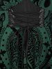 Gothic Plus Size Grommets Lace Up Ruched Cross Floral Flocking Layered Ruffles Cold Shoulder A Line Tank Dress -  