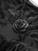 Gothic Plus Size Rose Floral Glitter Flocking Mesh Lace Trim Ruffles Tulip Hem Cold Shoulder Asymmetrical Dress -  