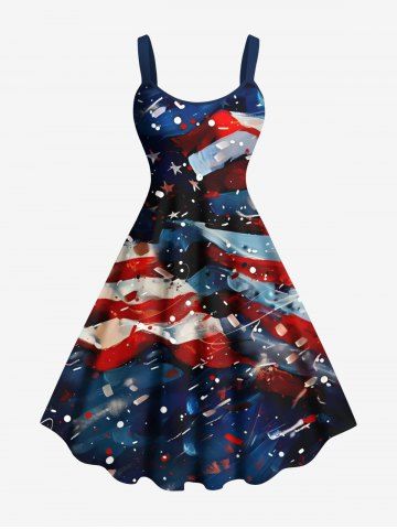 Plus Size Patriotic American Flag Galaxy Print Tank Dress - BLUE - XS