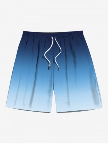 Plus Size Ombre Colorblock Print Beach Shorts For Men - BLUE - 8XL