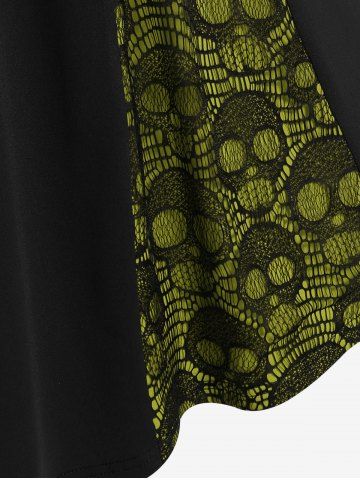 Plus Size Skull Fishnet Panel Ruched Crisscross O-Ring Buckle Dress