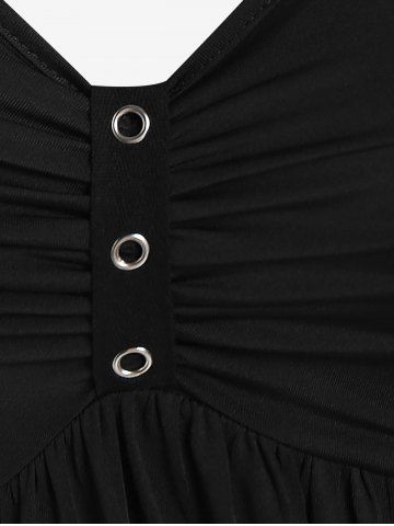 Plus Size Skull Fishnet Panel Ruched Crisscross O-Ring Buckle Dress