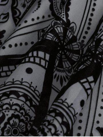 Gothic Plus Size Floral Figure Print Lace Up Ruched Ruffles Bell Sleeves Tops