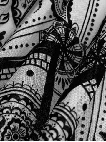 Gothic Plus Size Floral Figure Print Lace Up Ruched Ruffles Bell Sleeves Tops