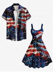 Patriotic American Flag Galaxy Print Plus Size Matching Outfit For Couples -  