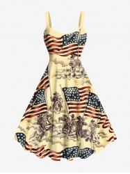 Plus Size Patriotic American Flag Horse Warrior Print Tank Dress -  