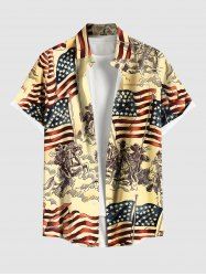 Chemise grande taille à boutons et poches pour homme, motif patriotique, motif cheval et guerrier, avec imprimé drapeau américain - Jaune clair S