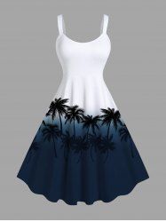 Robe débardeur hawaïenne grande taille à imprimé cocotiers ombré colorblock - Bleu de Minuit 5X