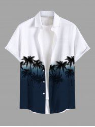 Plus Size Coconut Tree Ombre Colorblock Print Buttons Pocket Hawaii Shirt For Men -  