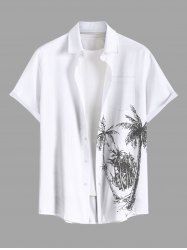 Plus Size Coconut Tree Seascape Print Buttons Pocket Hawaii Shirt For Men -  