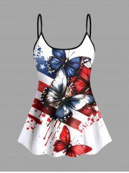 Haut tankini hawaïen à imprimé papillon et drapeau américain patriotique (bretelles réglables) - Blanc M