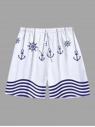 Short de plage hawaïen grande taille à imprimé ancre et vagues pour homme - Blanc 8XL