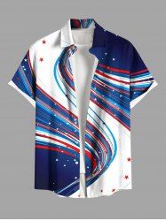 Chemise grande taille à imprimé drapeau américain patriotique et poches boutonnées pour homme - Bleu L