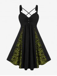 Robe grande taille à empiècements en résille et tête de mort, froncée et croisée, avec boucle en O - Vert clair L | US 12