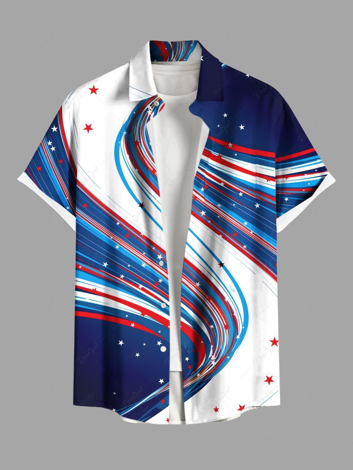 Chemise grande taille à imprimé drapeau américain patriotique et poches boutonnées pour homme Bleu L