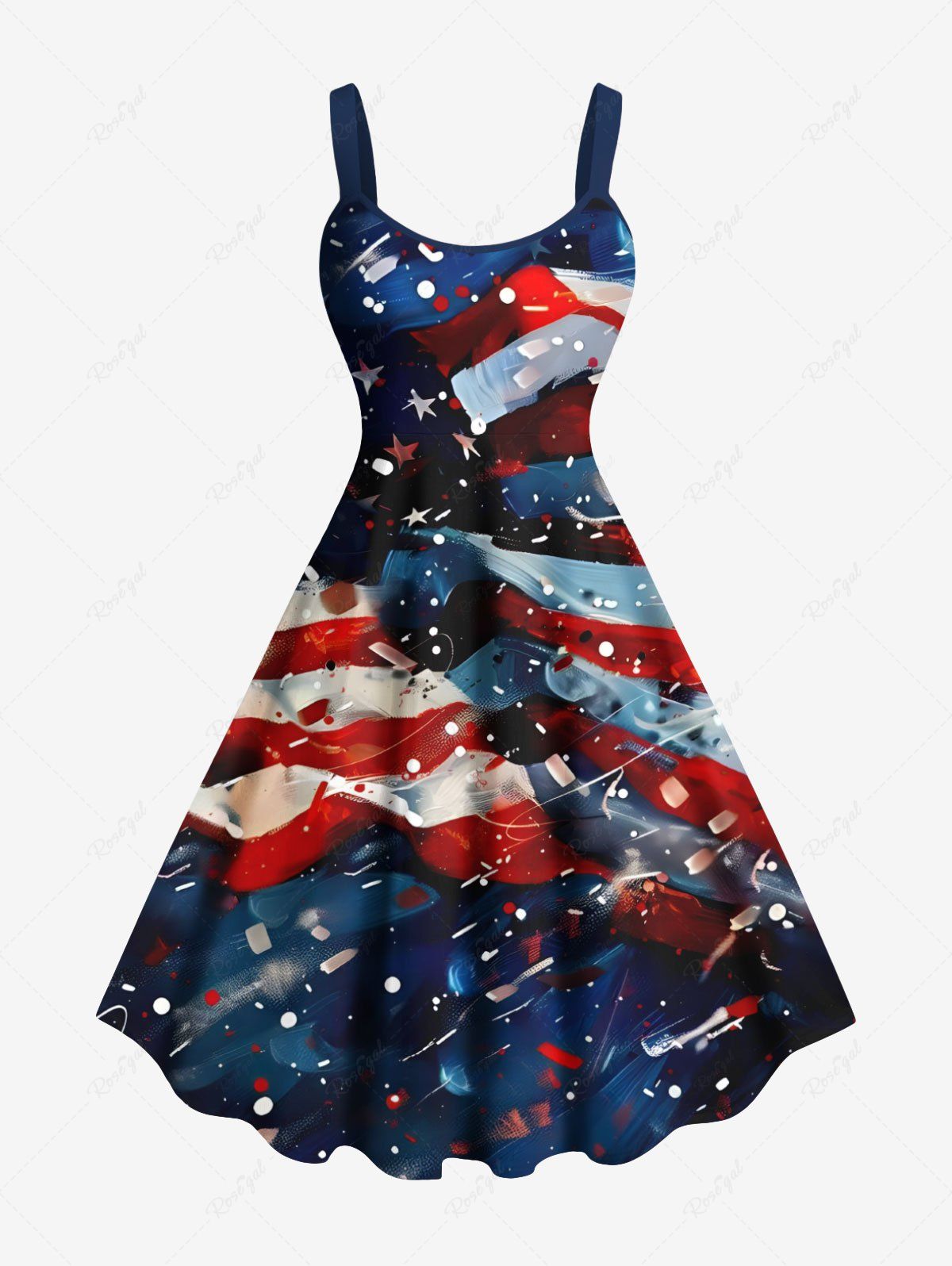 Outfits Plus Size Patriotic American Flag Galaxy Print Tank Dress  