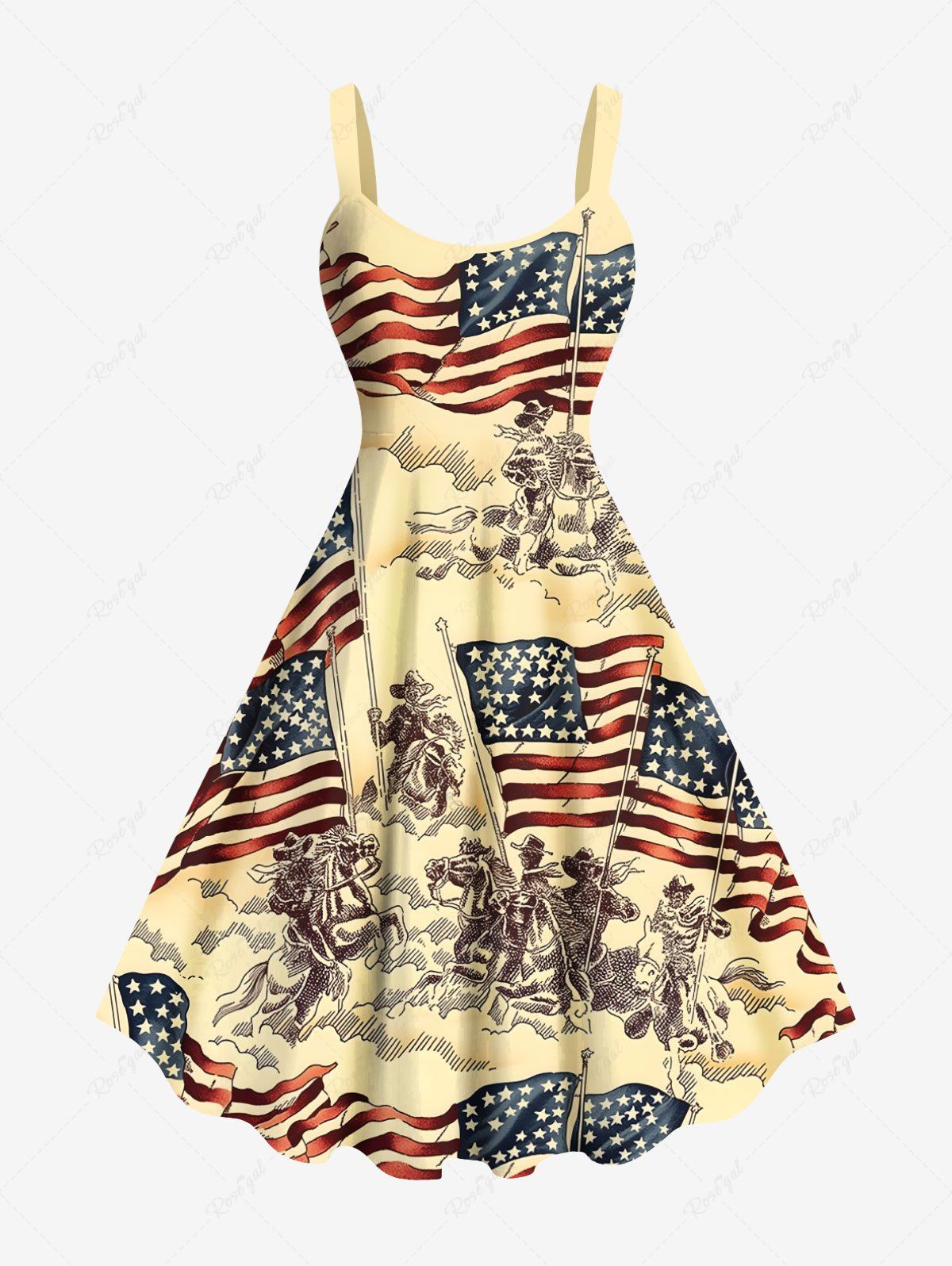 Hot Plus Size Patriotic American Flag Horse Warrior Print Tank Dress  