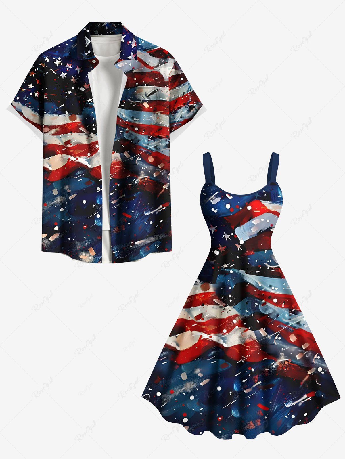 Shop Patriotic American Flag Galaxy Print Plus Size Matching Outfit For Couples  