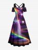 Glitter Ombre Light Beam Fall Print Plus Size Matching Hawaii Beach Outfit For Couples -  