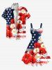 Painting Splatter Patriotic American Flag Flower Print Plus Size Matching Hawaii Beach Outfit For Couples -  