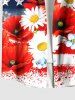 Painting Splatter Patriotic American Flag Flower Print Plus Size Matching Hawaii Beach Outfit For Couples -  