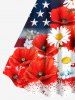 Painting Splatter Patriotic American Flag Flower Print Plus Size Matching Hawaii Beach Outfit For Couples -  