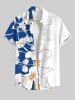 Tenue de plage hawaïenne assortie grande taille à imprimé feuilles tropicales et fleurs colorblock pour couples - Bleu 