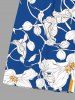 Tenue de plage hawaïenne assortie grande taille à imprimé feuilles tropicales et fleurs colorblock pour couples - Bleu 