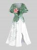 Tenue de plage hawaïenne assortie grande taille à imprimé feuilles de palmier tropicales et fleurs d'hibiscus pour couples - Vert 