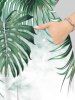Tenue de plage hawaïenne assortie grande taille à imprimé feuilles de palmier tropicales et fleurs d'hibiscus pour couples - Vert 