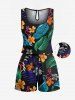 Matching Hawaii Shirt and Romper Plus Size Beach Outfit Flower Flamingo Tropical Leaf Print For Couples -  