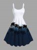 Tenue de plage hawaïenne assortie grande taille à imprimé cocotier ombré colorblock pour couples - Bleu de Minuit 