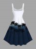 Tenue de plage hawaïenne assortie grande taille à imprimé cocotier ombré colorblock pour couples - Bleu de Minuit 