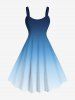 Tenue de plage hawaïenne assortie grande taille à imprimé colorblock ombré pour couples - Bleu 