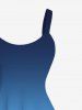 Tenue de plage hawaïenne assortie grande taille à imprimé colorblock ombré pour couples - Bleu 