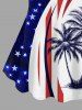 Coconut Tree Patriotic American Flag Curve Print Hawaii T-shirt and Leggings Plus Size Matching Set -  