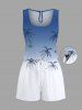 Ensemble chemise et barboteuse hawaïennes assorties, tenue de plage grande taille, imprimé cocotier ombré colorblock, pour couples - Bleu 