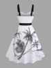 Plus Size Coconut Tree Seascape Print Buttons Turn Down Collar Hawaii Dress With Belt -  