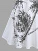 Robe hawaïenne grande taille à imprimé cocotiers et paysage marin, boutons, col rabattu et ceinture - Blanc 3X